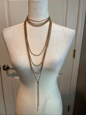 Multi-Layered Gold Tone Ball Chain Y-Necklace